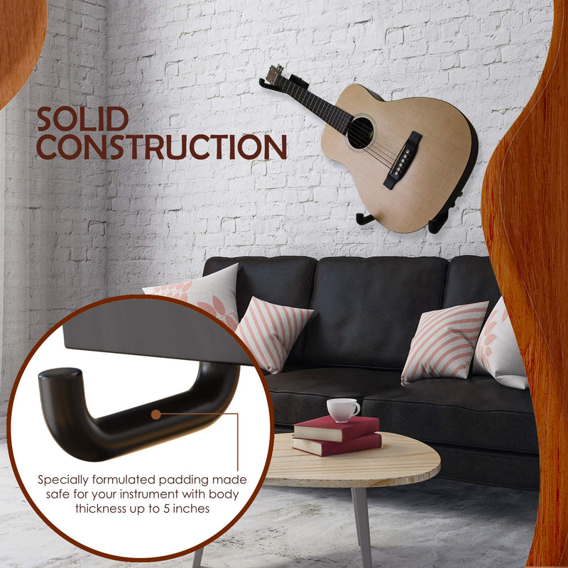 RawRock Horizontal Guitar Hanger Tilt and Display Your Guitar, Ukulele, Bass, Electric Guitar, Banjo at a Slanted Angle Sideways - Hang for easy access (Black Stain) Black Stain