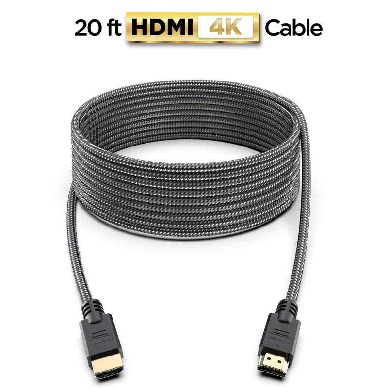 PowerBear 4K HDMI Cable 20 ft | High Speed, Braided Nylon & Gold Connectors, 4K @ 60Hz, Ultra HD, 2K, 1080P, ARC & CL3 Rated | for Laptop, Monitor, PS5, PS4, Xbox One, Fire TV, Apple TV & More 1