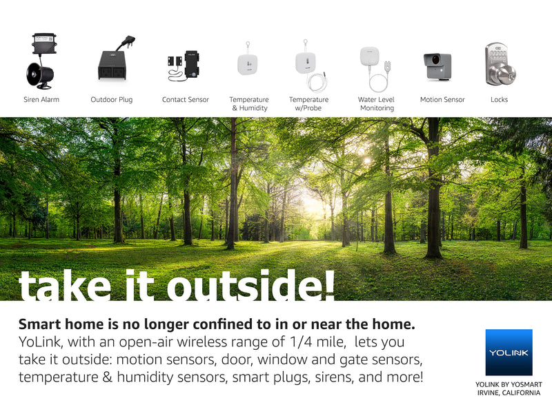 Smart Outdoor Plug YoLink 1/4 Mile World's Longest Range Smart Plug Work w/Alexa Google Assistant IFTTT Individual Control 2 Outlets IP44 Waterproof for Garden Watering Lighting, YoLink Hub Required