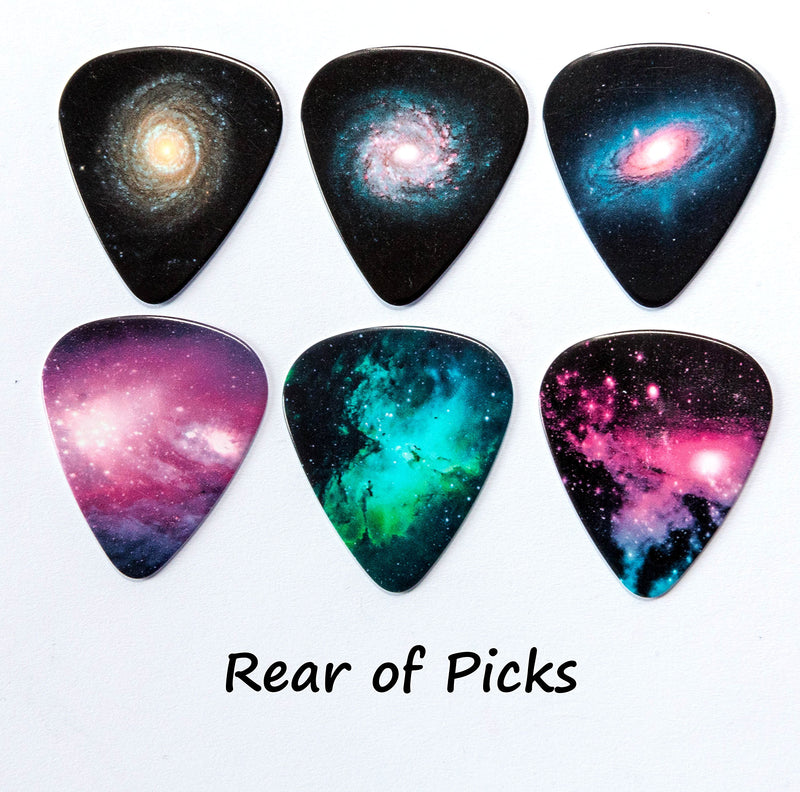 Galaxy Guitar Picks With Leather Plectrum Holder Keyring 6 Double Sided Picks