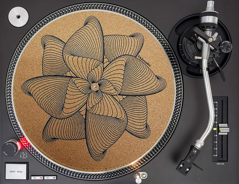 [AUSTRALIA] - Taz Studio Turntable cork Slipmat for Turntables and records Vinyl LP (4mm) prevents jumps, audio quality and environmentally friendly, less scratches,Psychedelic Geometric Spiral lines 