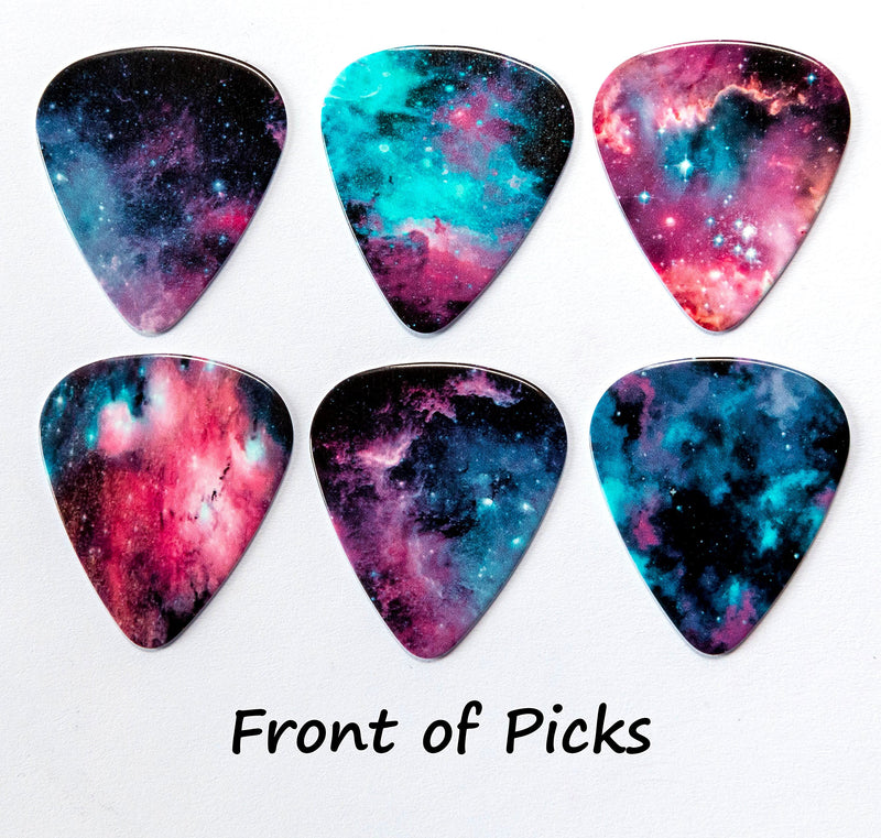 Galaxy Guitar Picks With Leather Plectrum Holder Keyring 6 Double Sided Picks