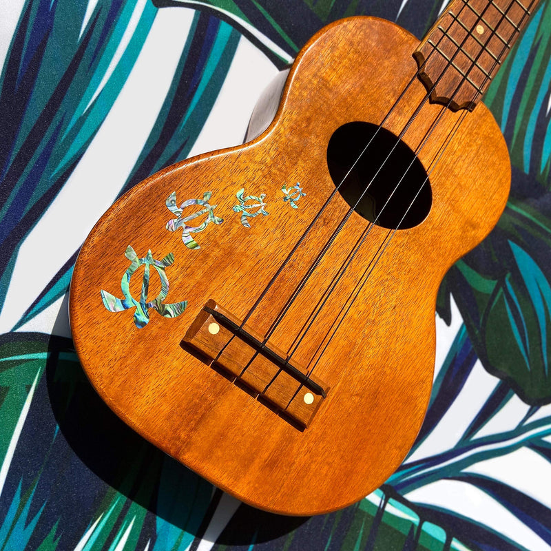 Inlay Stickers for Ukuleles - Honu Family & Tropical Monstera Leaves - Abalone Blue Set