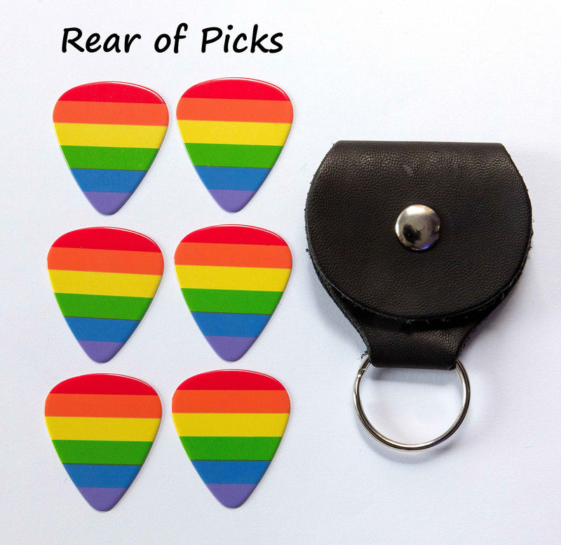 6 Pride Rainbow Guitar Picks With Leather Plectrum Holder Keyring