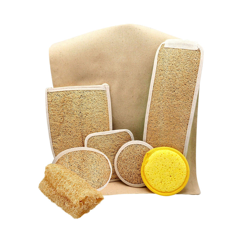 Sleekly Loofah Sponges, Portable Puff Scrubber Brush Skin Body for Men and Women, Set of 7