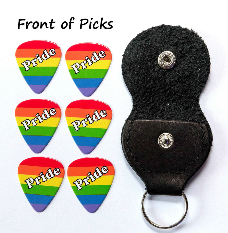 6 Pride Rainbow Guitar Picks With Leather Plectrum Holder Keyring