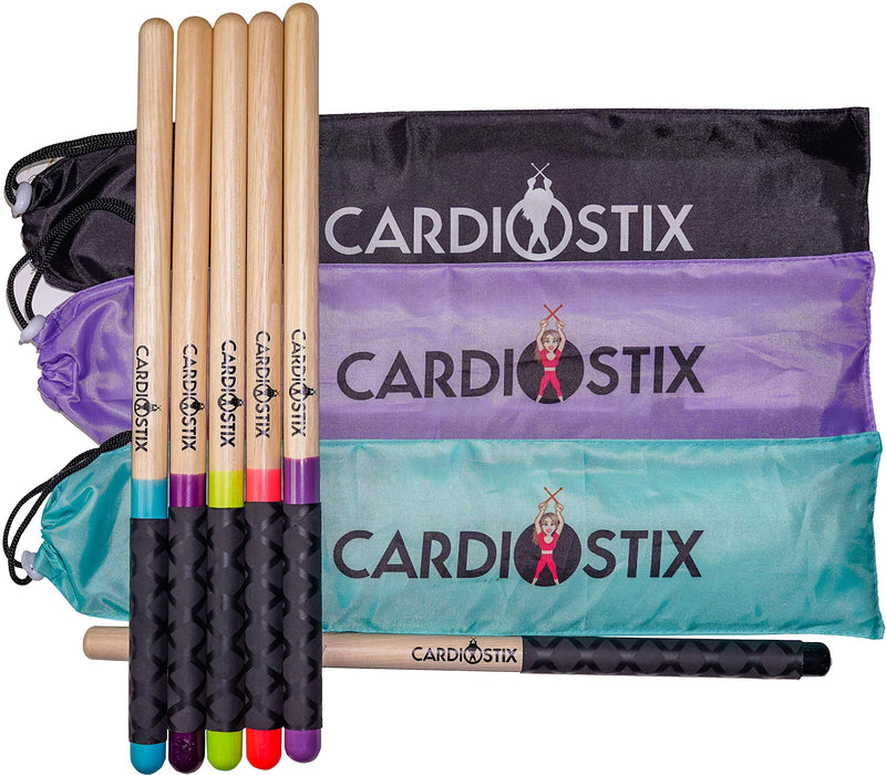 CardioStix Bundle 8oz Highest-Weighted(1 PAIR WITH BAG) Premium American Hickory Wood Cardio Drum Sticks | For Drumming, Fitness, Aerobic Class, Exercises(Black Bundle) Black with Bag