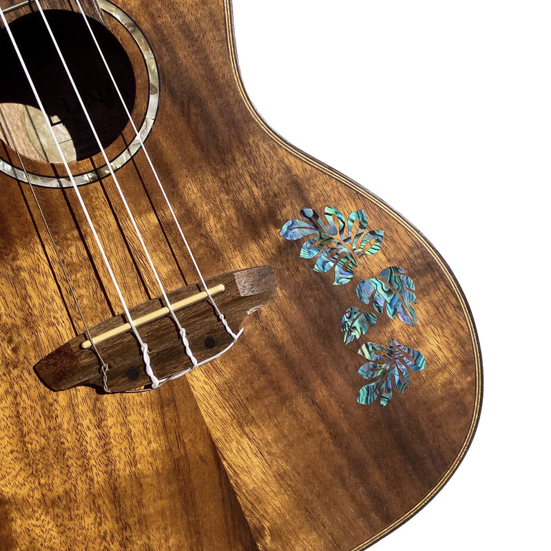 Inlay Stickers for Ukuleles - Honu Family & Tropical Monstera Leaves - Abalone Blue Set