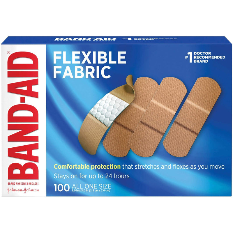 Band-Aid Brand Flexible Fabric Adhesive Bandages for Wound Care and First Aid, All One Size, 100 Count 100 Count (Pack of 1)