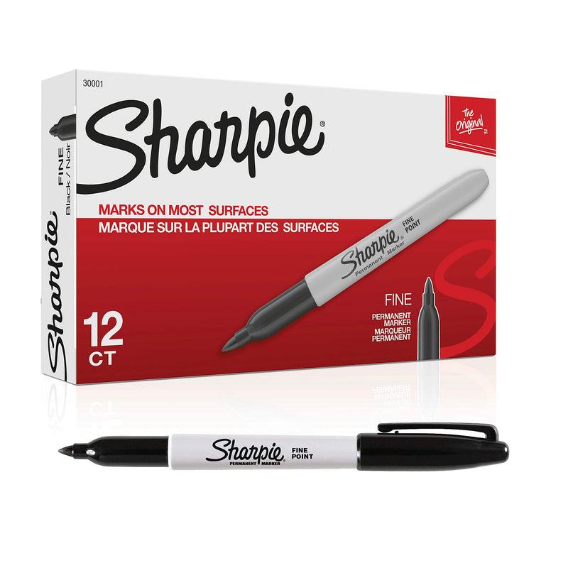 Sharpie Permanent Markers, Fine Point, Black, 12 Count 12-Count Black (Box)