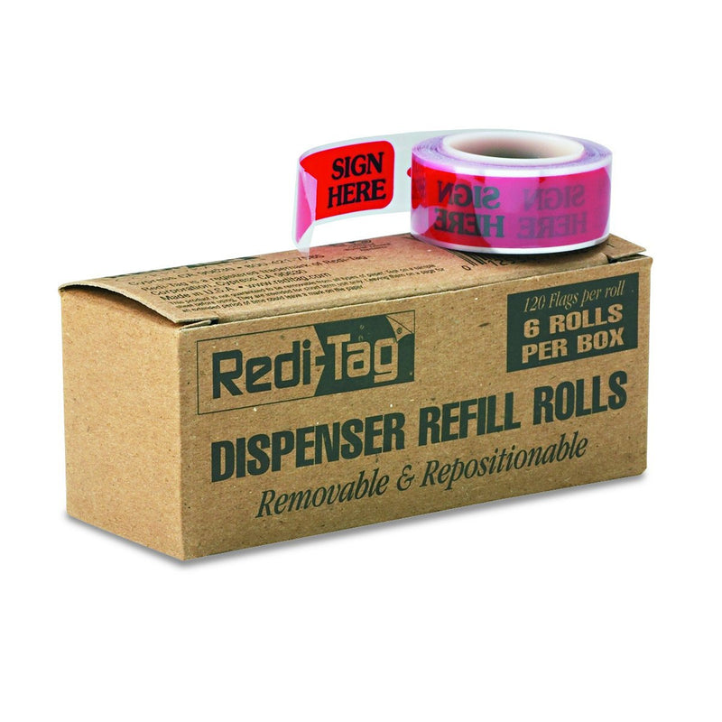 Redi-Tag Self-Stick"Sign HERE" Arrow Flags for Documents, Message Arrow Page Flag, 6-Roll Refills, Red, 120 Flags per Roll (91002) 6 Pack Refill Rolls Sign Here