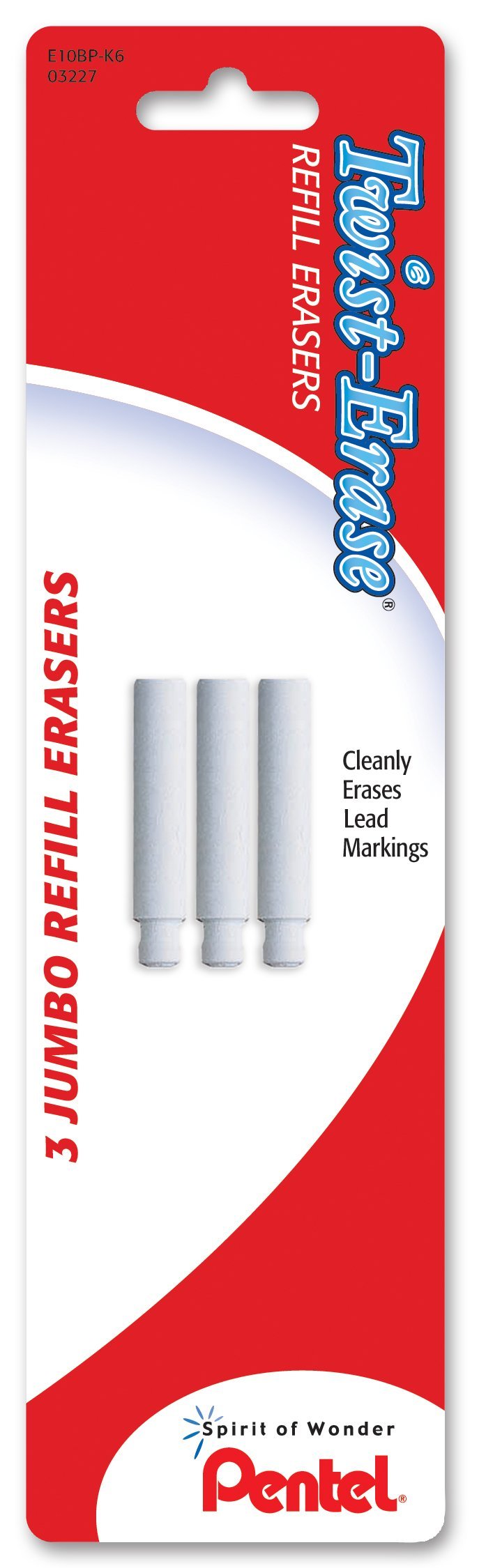 Pentel Twist-erase Refill Erasers, Qty 1, Pkg Of 3 WHITE