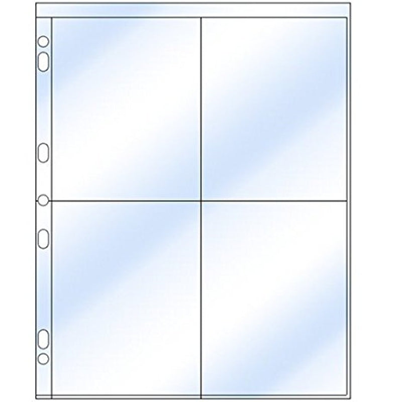 Clear File - Photo Page for 3-Ring Binders - Archival-Plus Safe Plastic - Four 4" x 5" pockets - Holds eight photos - 25 Pack 340025B #34B