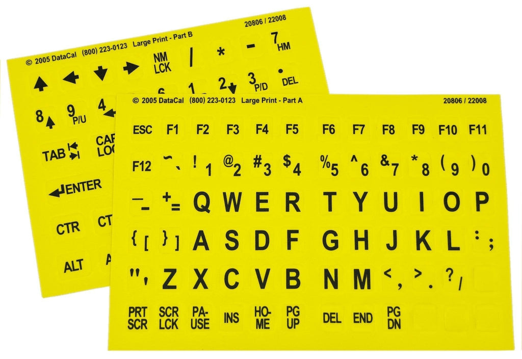 Large Print Key-Top Stickers - Black On Yellow Background, Non-Transparent Oversized Characters Keyboard Stickers for the Visually Impaired and Low Vision