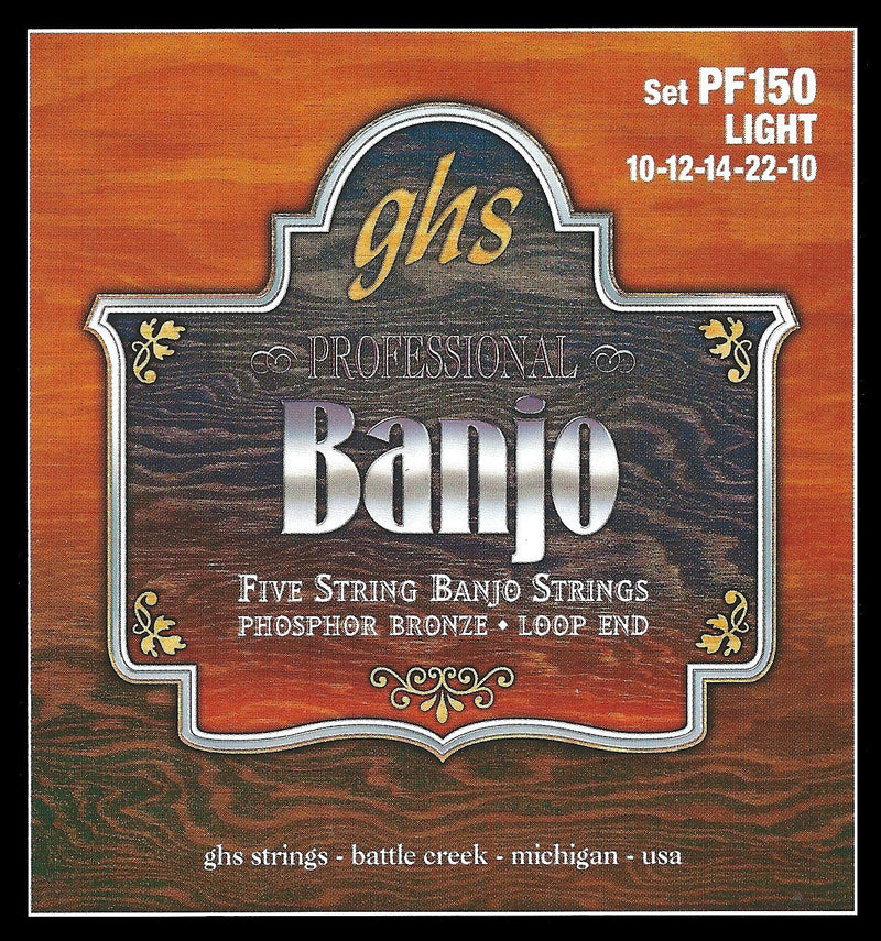 GHS Strings PF150 5-String Banjo Strings, Phosphor Bronze, Light (.010-.022)