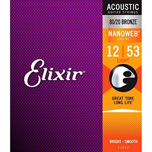 Elixir Strings 80/20 Bronze Acoustic Guitar Strings w NANOWEB Coating, Light (.012-.053) Light (.012-.053) Single Set