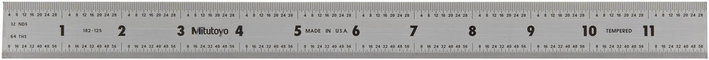 Mitutoyo 182-125, Steel Rule, 12"/300mm ( 1/32, 1/64", 1mm, 0.5mm), 3/64" Thick X 1" Wide, Satin Chrome Finish Tempered Stainless Steel