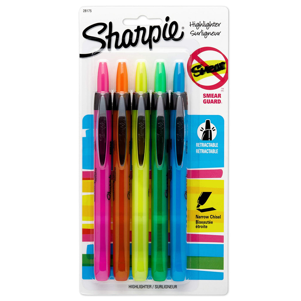 Sharpie Accent Retractable Assorted 5 Pack 5-Count
