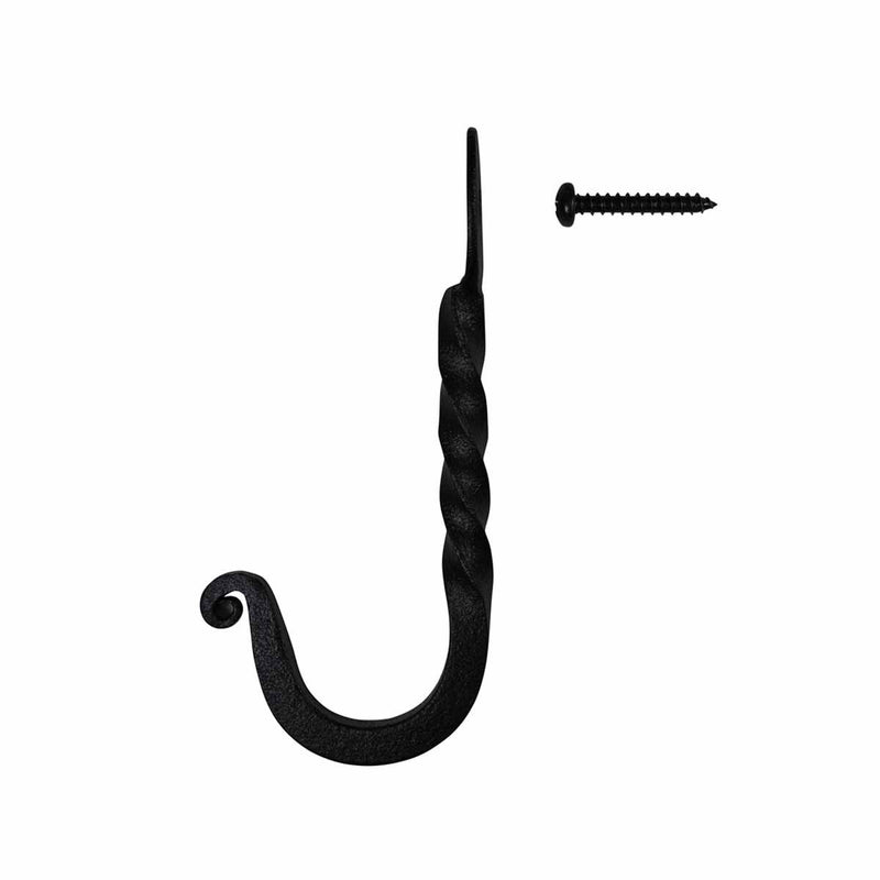 Renovators Supply Black Wrought Iron Twisted Hooks 4.5 Inches Wall Mount Hanger Hooks for Hanging Coat, Robe, Keys, Towel, Hat, Cloths Or Jewellery Powder Coat Finish Includes Mounting Hardware