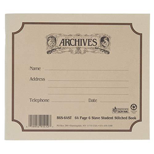 Archives Standard Bound Manuscript Paper Book, 6 Stave, 64 Pages