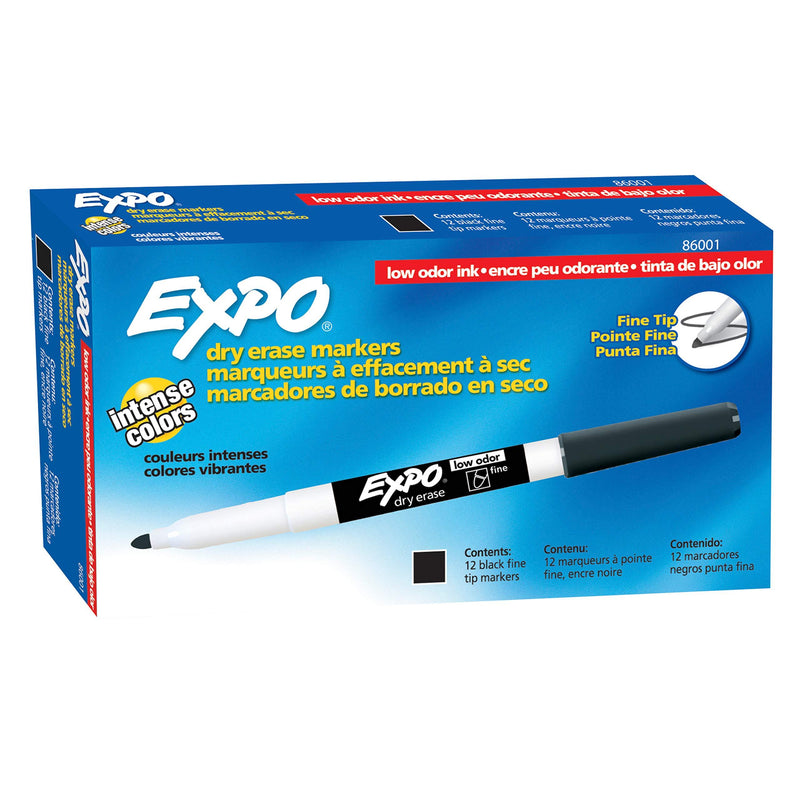 EXPO 86001 Low Odor Dry Erase Marker, Fine Point, Black (Pack of 12) 1