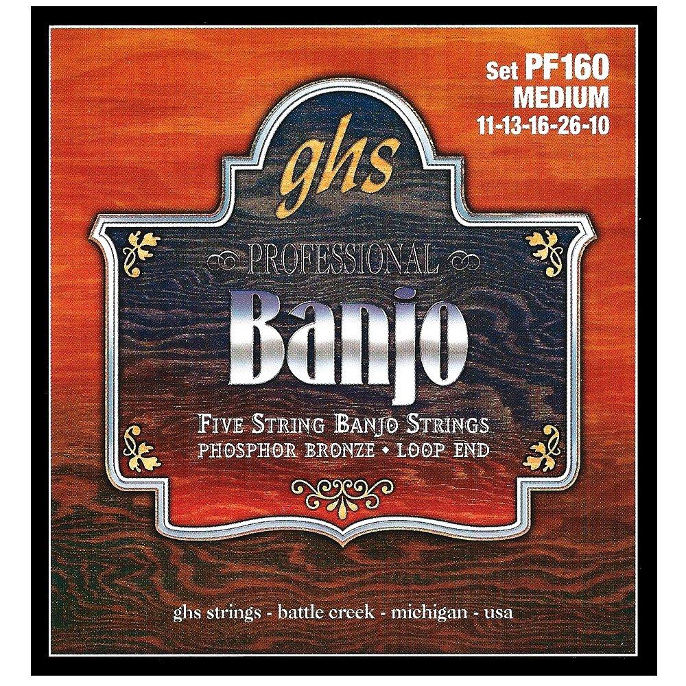 GHS Strings PF160 5-String Banjo Strings, Phosphor Bronze, Medium (.011-.026)