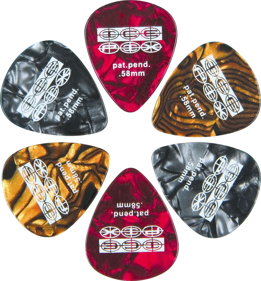 Ice Pix SC58 Stix Celluloid Guitar Picks, 6-Piece, 0.58mm Assorted Colors