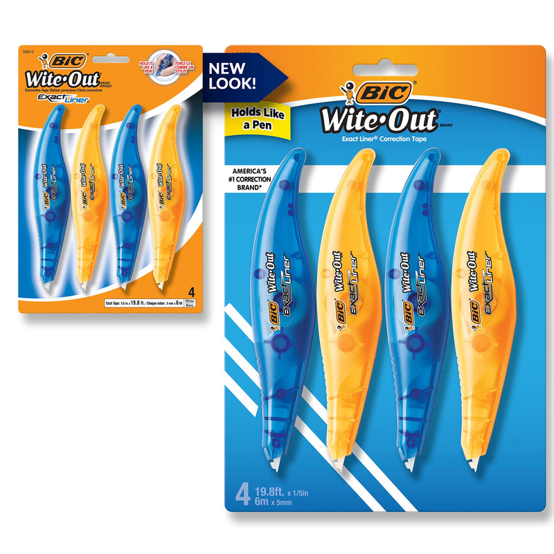BIC Wite-Out Brand Exact Liner Correction Tape, White, Grip Zone Provides Comfort and Control, 4-Count