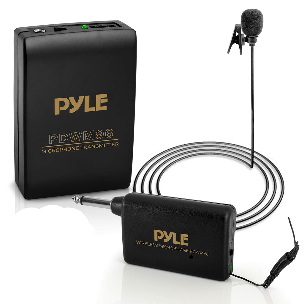 [AUSTRALIA] - Wireless Clip Lavalier Microphone System - Portable Professional Clip Lav lapel Mic set with Volume Control, 20 ft range - Transmitter, Receiver, Battery - For Camera, Sound Recorder - Pyle PDWM96, Black 