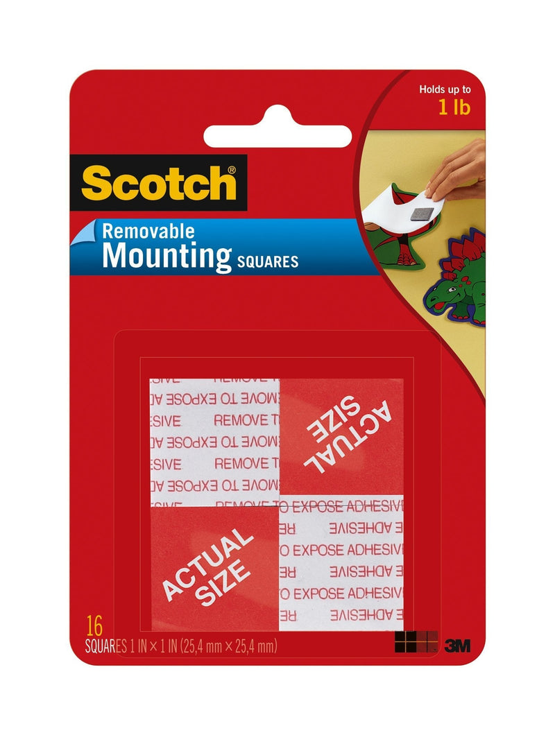 Scotch Removable Mounting Squares, Grey, 1 in. x 1 in., Holds up to 1lb., 16-Squares 16 Squares