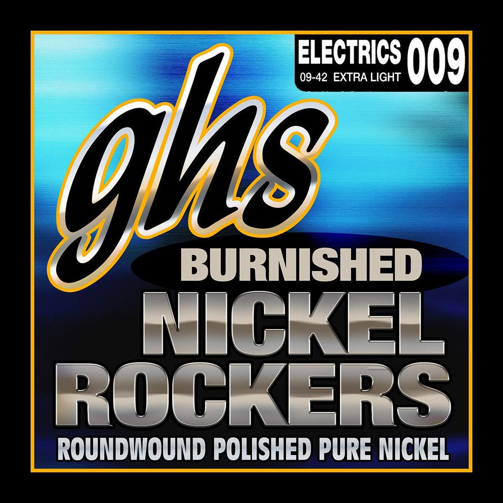 GHS Strings BNR-XL Burnished Nickel Rockers, Polished Pure Nickel Electric Guitar Strings, Extra Light (.009-.042)