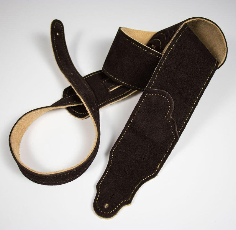 Franklin Strap - 2.5" Original Suede With Suede Backing - Guitar Strap - Chocolate with Gold Stitching