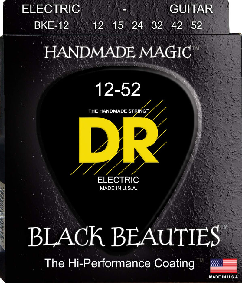 DR Strings Electric Guitar Strings, Black Beauties - Extra-Life Black Coated, 12-52