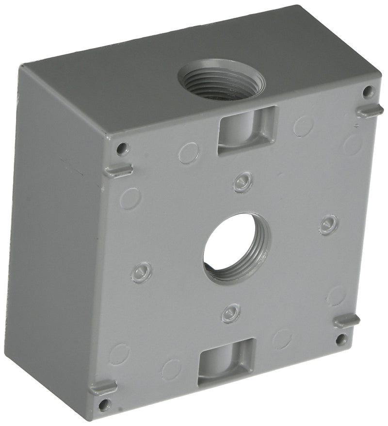 BELL 5341-0 Raco Square Weatherproof Outlet Box, 2 Gang, 32 Cu-in X 2 in D, 4-1/2" x 4-1/2", Gray