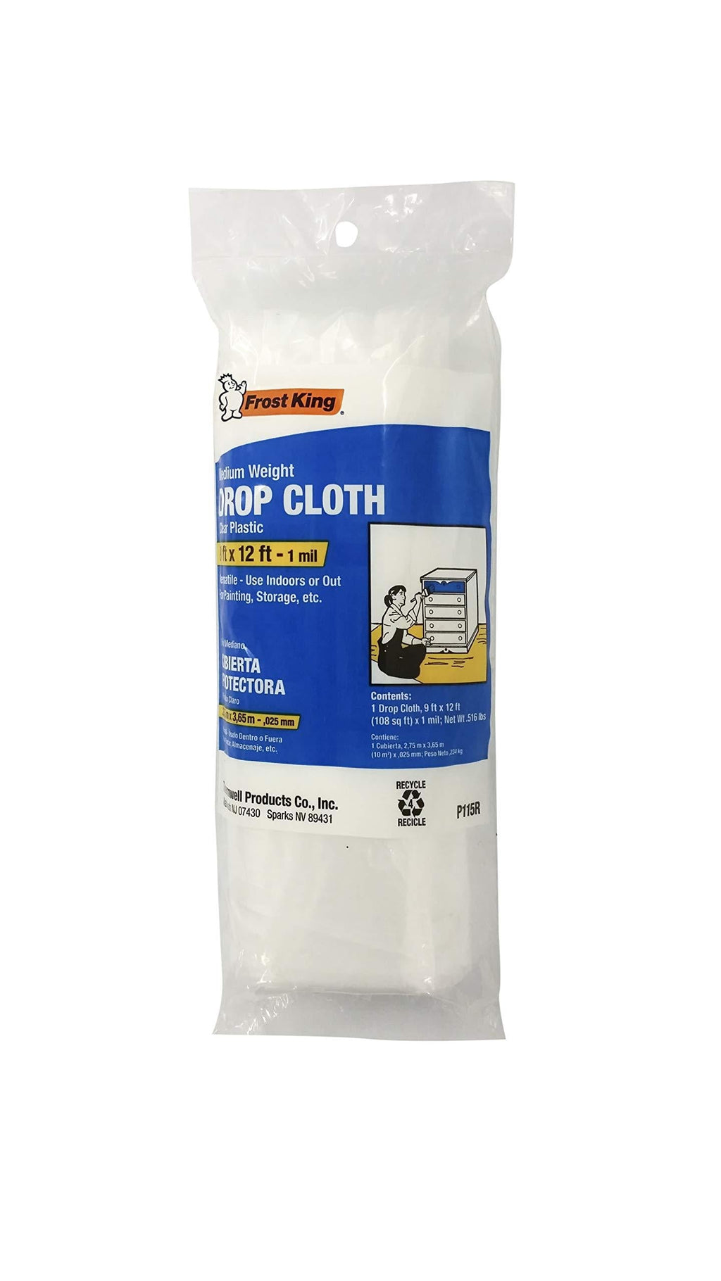 Frost King P115R Clear Polyethylene Drop Cloths, 9' x 12' x 1Mil