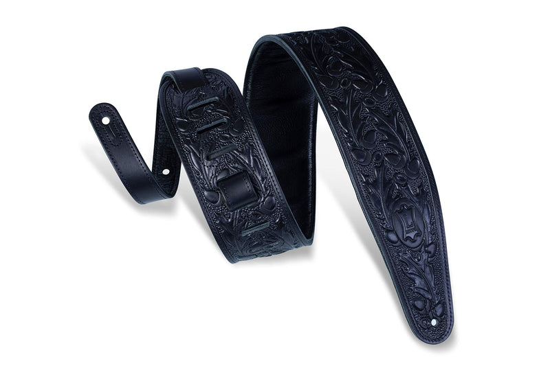 Levy's Leathers 3" Padded Veg-Tan Leather Leather Guitar Strap; Acorn and Oak Leaves Design - Black (PM44T01-BLK) Standard