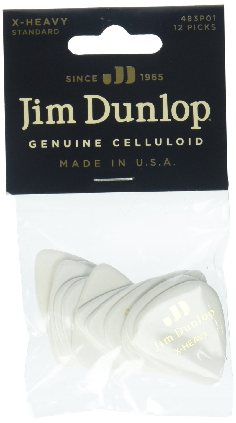 Dunlop 483P01XH Genuine Celluloid, White, Extra Heavy, 12/Player's Pack