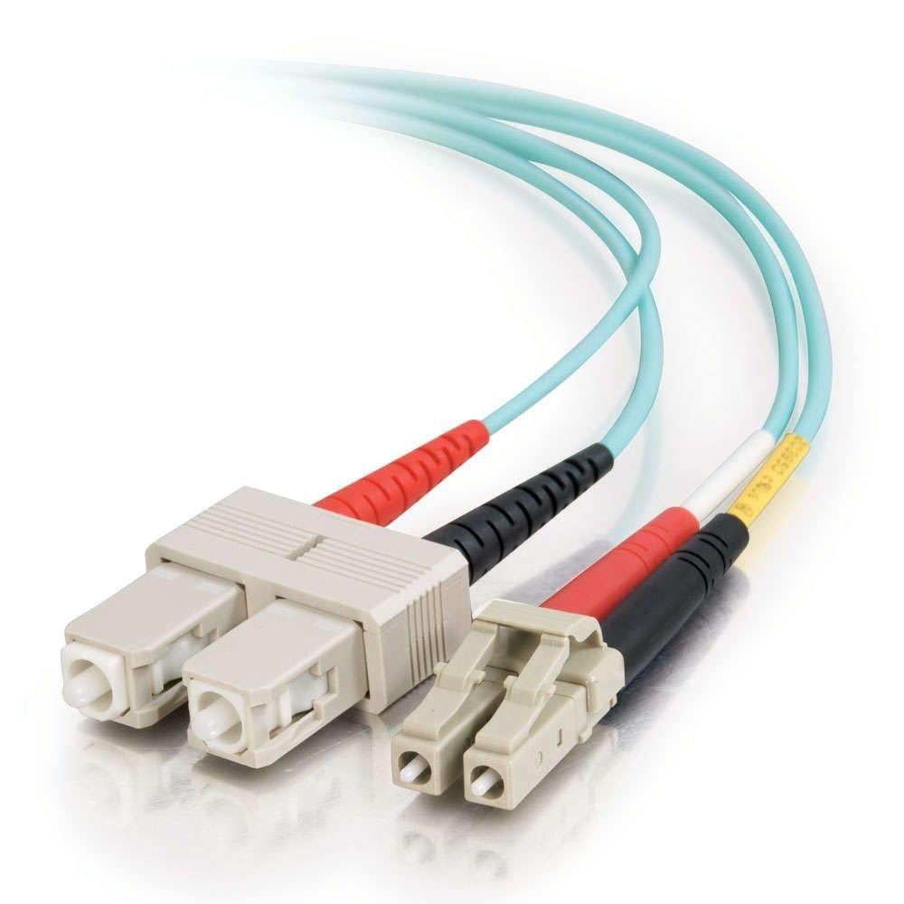 C2G/Cables to Go 33052 LC-SC 10GB 50/125 OM3 Duplex Multimode PVC Fiber Optic Cable, Aqua (2 Meter) 2 Meter