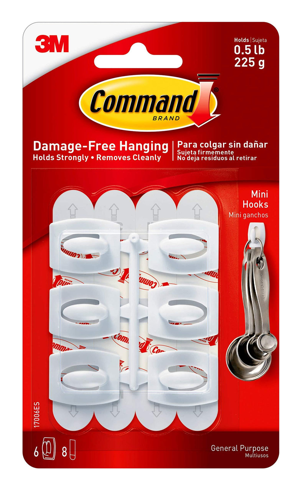 Command Mini Hooks, White, 6-Hooks, 8-Strips, Organize Damage-Free 6 Hooks