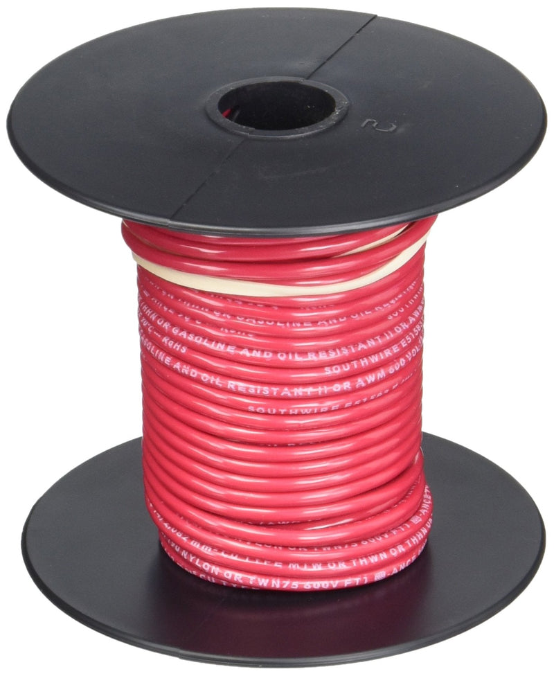 Southwire 22957551 50-Feet 14-Gauge Stranded Thermoplastic, High Heat Resistant Nylon Jacket THHN Multi-Purpose Building Wire, Red