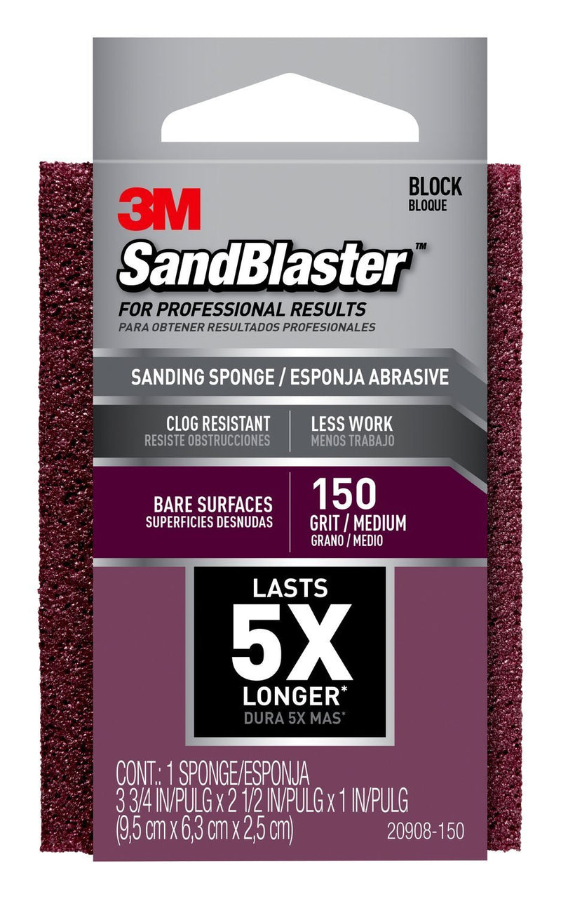 3M 20908-150 SandBlaster Bare Surfaces Sponge, 150-Grit 150 Grit