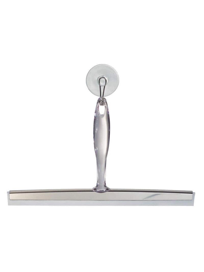 iDesign Zia Metal and Plastic Bathroom Squeegee for Shower, Glass Doors, Floors, Mirrors, with Suction Hook Holder , 12 Inches, Clear and Stainless Steel 12" Inch Set of 1