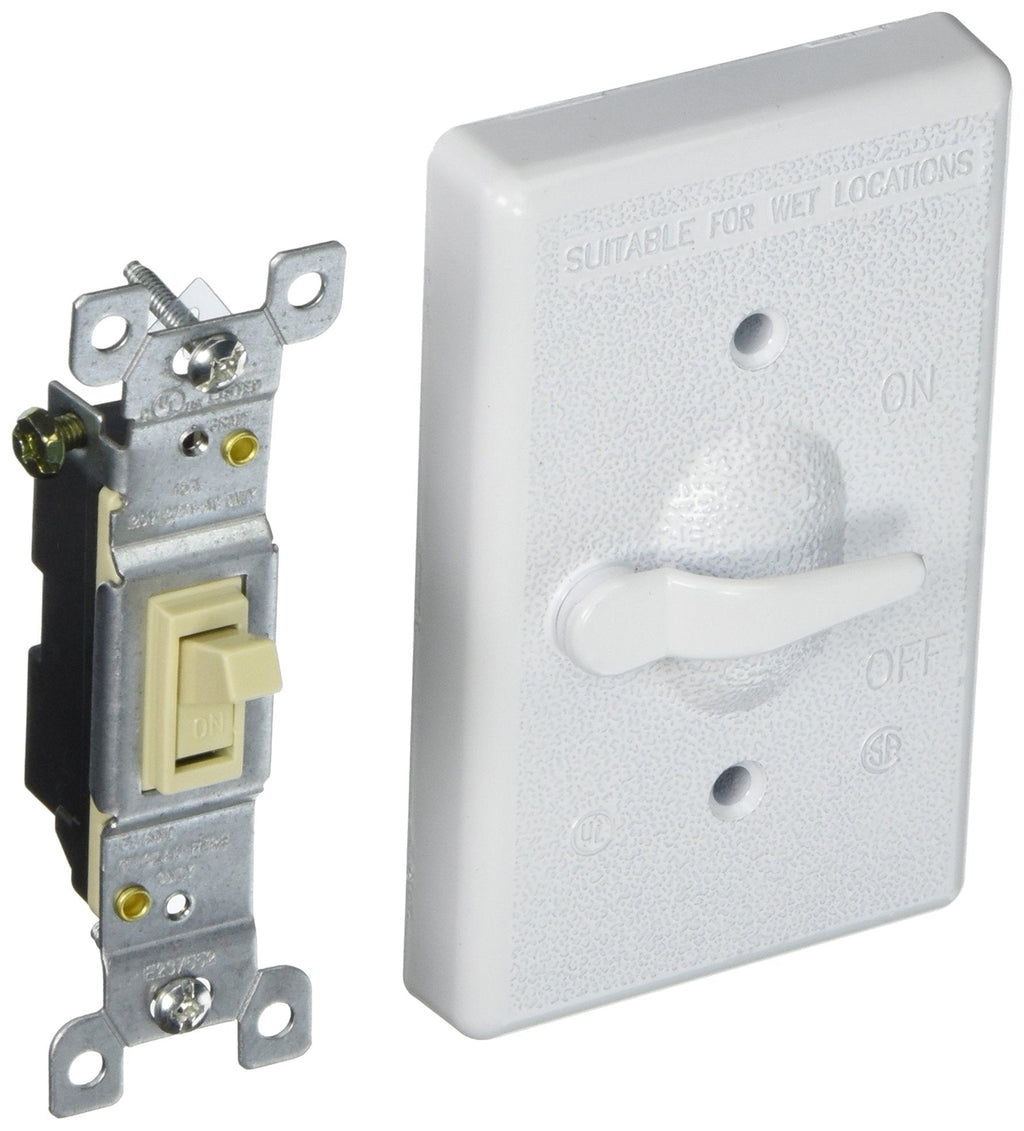 BELL 5121-1 Weatherproof Cover Toggle Single Pole 125V, 15A Switch, 1-Gang, White