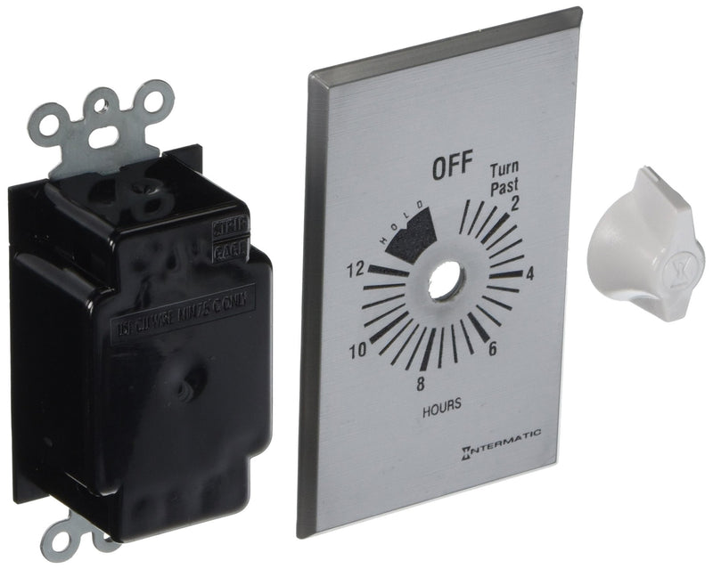 Intermatic FF12HHC 12-Hour Spring Loaded Wall Timer, Brushed Metal Finish SPST with hold