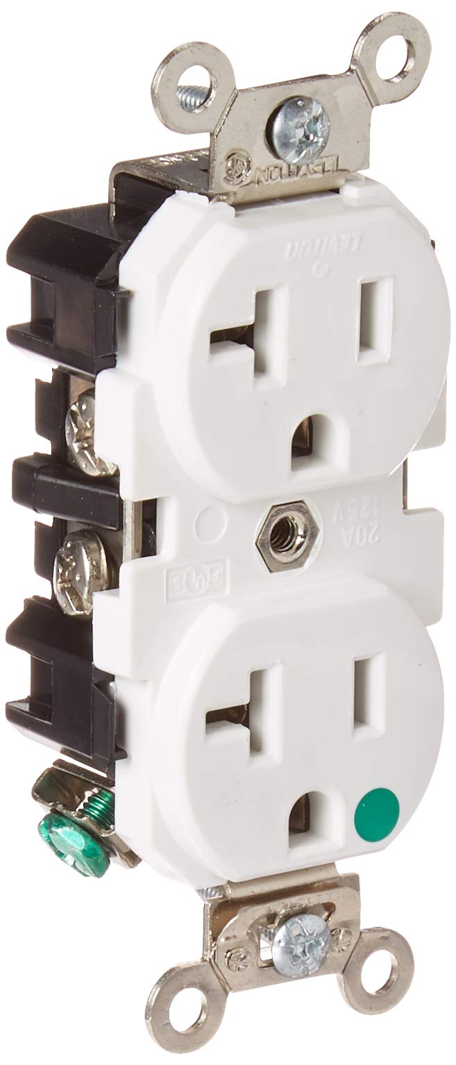 Leviton 8300-W 20-Amp, 125-Volt, Extra Heavy Duty Hospital Grade, Duplex Receptacle, Straight Blade, Self Grounding, White Image