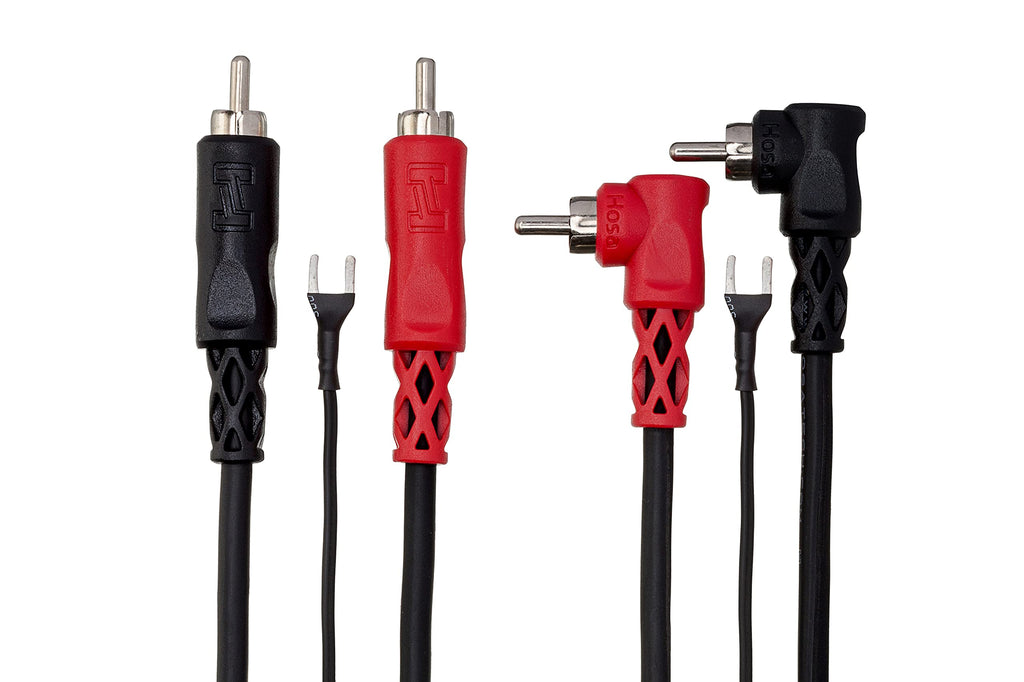 Hosa CRA-202DJ Dual RCA to Dual Right Angle RCA with Ground Wire Stereo Interconnect Cable, 2 Meters 2 Meter