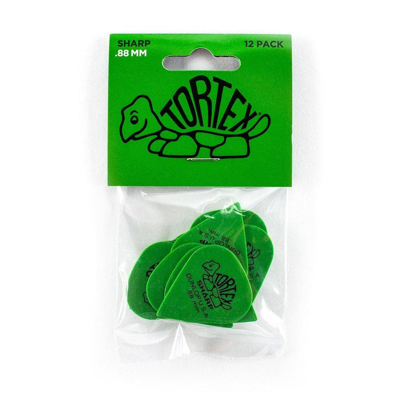 Dunlop 412P.88 Tortex Sharp, Green, .88mm, 12/Player's Pack