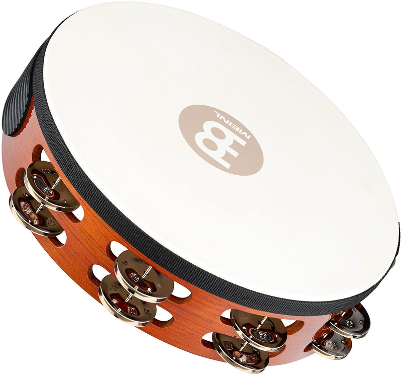 Meinl Percussion TAH2AB Traditional 10-Inch Wood Tambourine with Goat Skin Head and Steel Jingles, 2 Row Double Row Headed