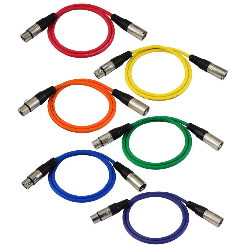 [AUSTRALIA] - GLS Audio 3ft Patch Cable Cords - XLR Male to XLR Female Color Cables - 3' Balanced Snake Cord - 6 Pack 