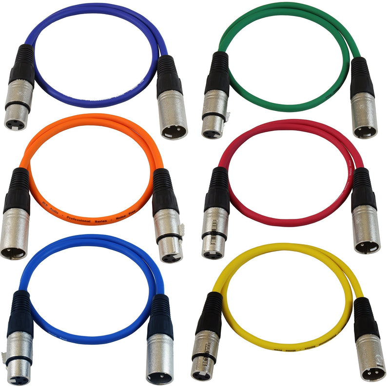 [AUSTRALIA] - GLS Audio 2ft Patch Cable Cords - XLR Male to XLR Female Color Cables - 2' Balanced Snake Cord - 6 Pack 